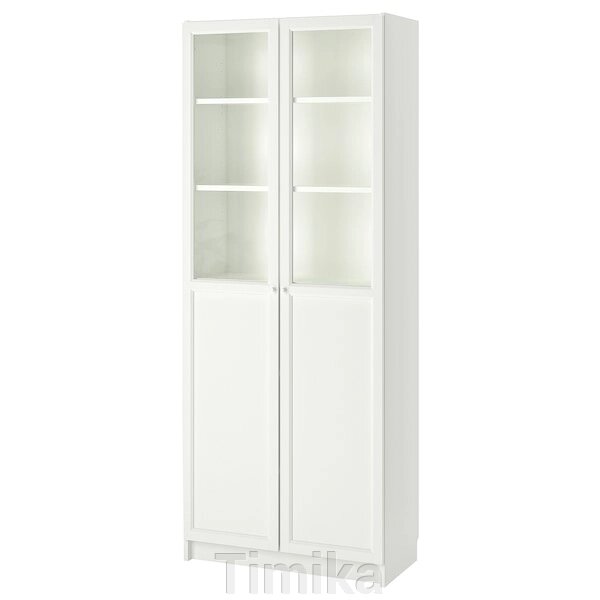 Книжкова шафа BILLY, пара панельних/скляних дверей, білий, 80x42x202 см від компанії Timika - фото 1