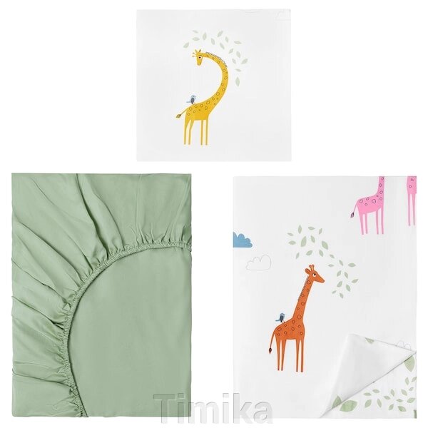 Комплект постільної білизни BERGFINK 3 предмета з сумкою зелений жираф 150х200/50х60 см від компанії Timika - фото 1