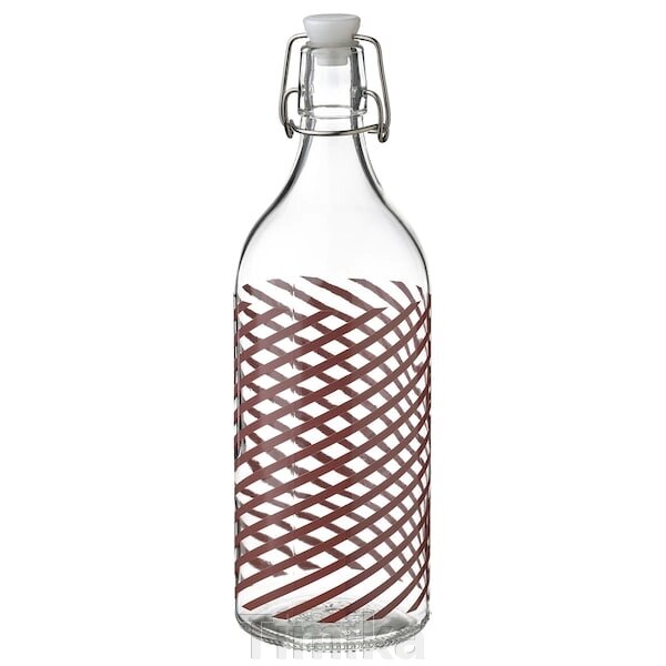 KORKEN Пляшка з кришкою, скло прозоре, смугаста/сіро-рожева, 1 л від компанії Timika - фото 1