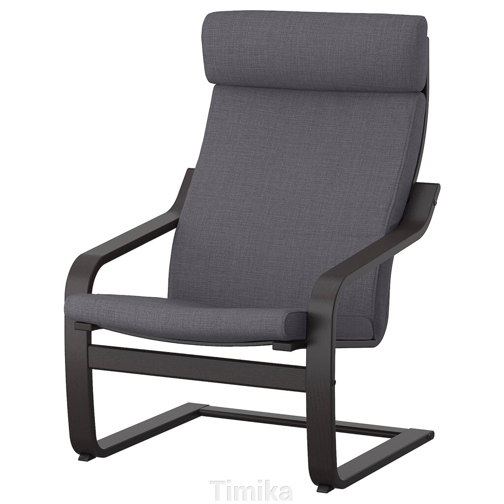 Крісло POÄNG, чорно-коричневий/Skiftebo темно-сірий від компанії Timika - фото 1