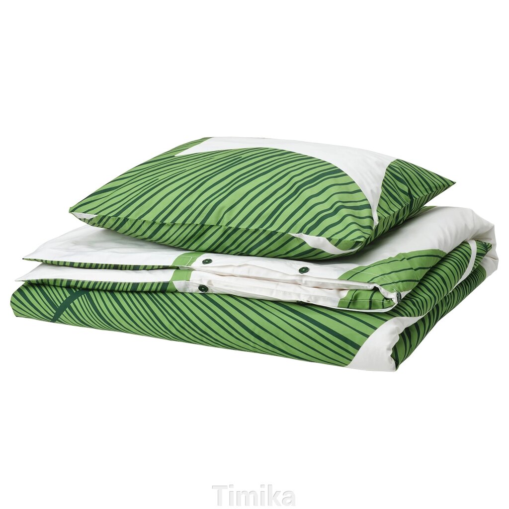 KUNGSCISSUS Підодіяльник і наволочка, білий/зелений, 150x200/50x60 см від компанії Timika - фото 1