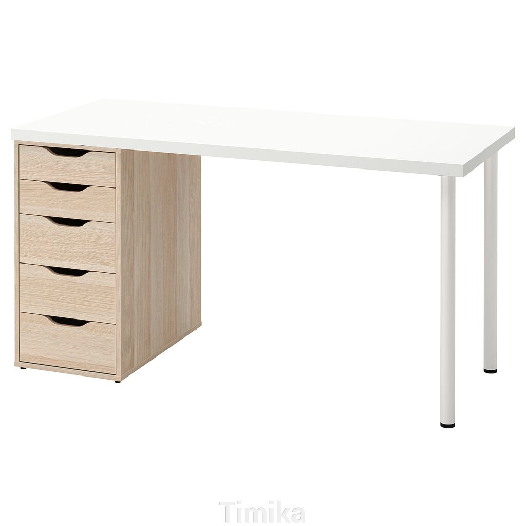 ЛАГКАПТЕН / АЛЕКС Письмовий стіл, білий/білий морений дуб, 140x60 см від компанії Timika - фото 1