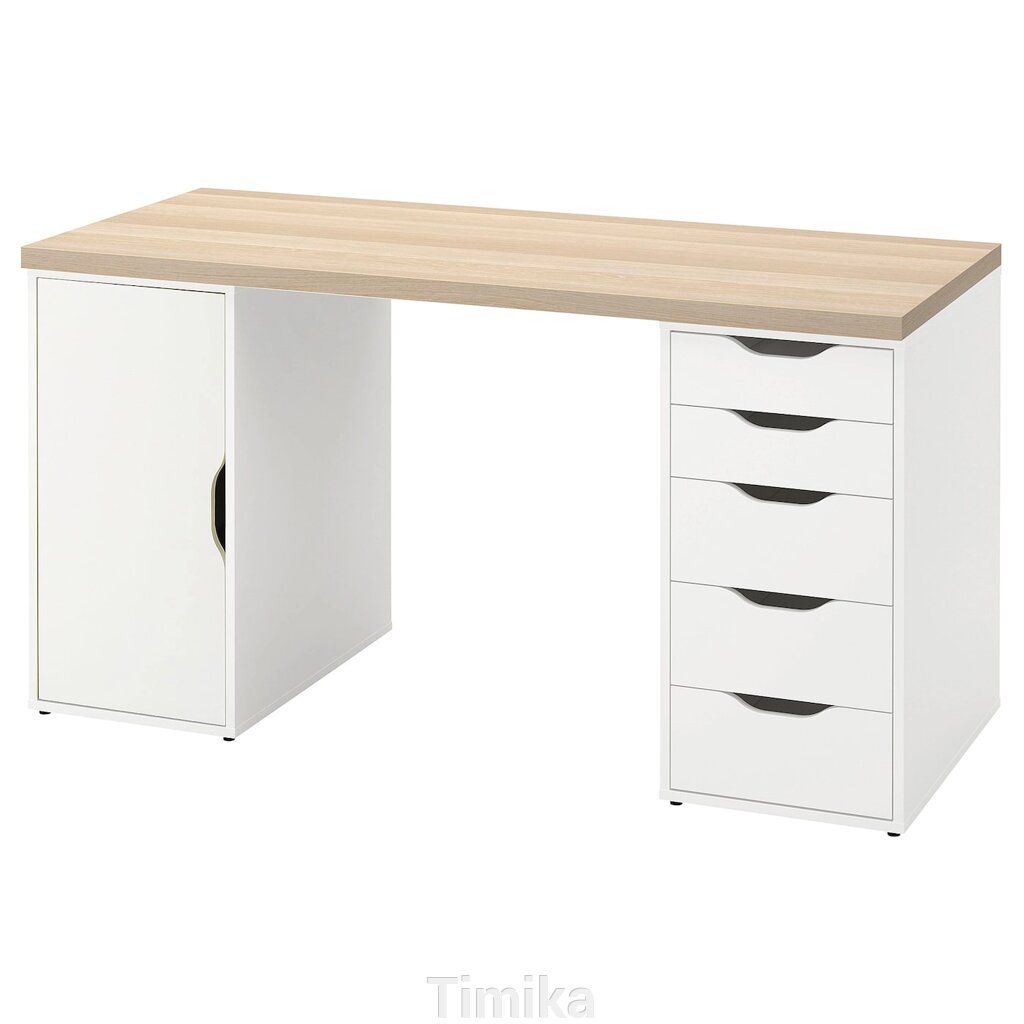 LAGKAPTEN / ALEX Письмовий стіл, біла морилка/імітація. білий дуб 140х60 см від компанії Timika - фото 1