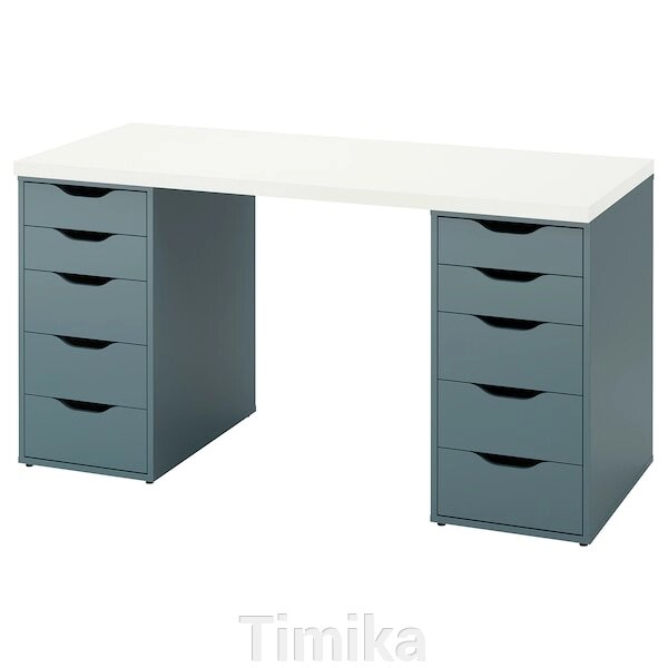 LAGKAPTEN / ALEX Письмовий стіл, білий/сіро-бірюзовий, 140x60 см від компанії Timika - фото 1
