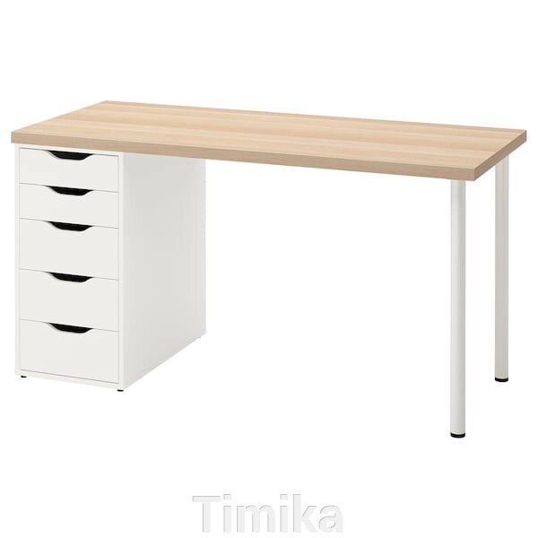 LAGKAPTEN / ALEX Письмовий стіл, дуб білий/білий, 140x60 см від компанії Timika - фото 1