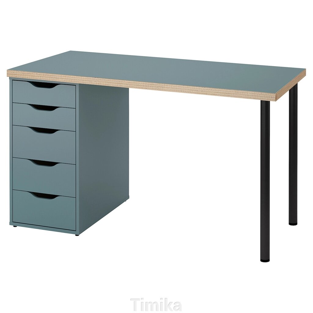 LAGKAPTEN / ALEX Письмовий стіл, сіро-бірюзовий/чорний, 120x60 см від компанії Timika - фото 1