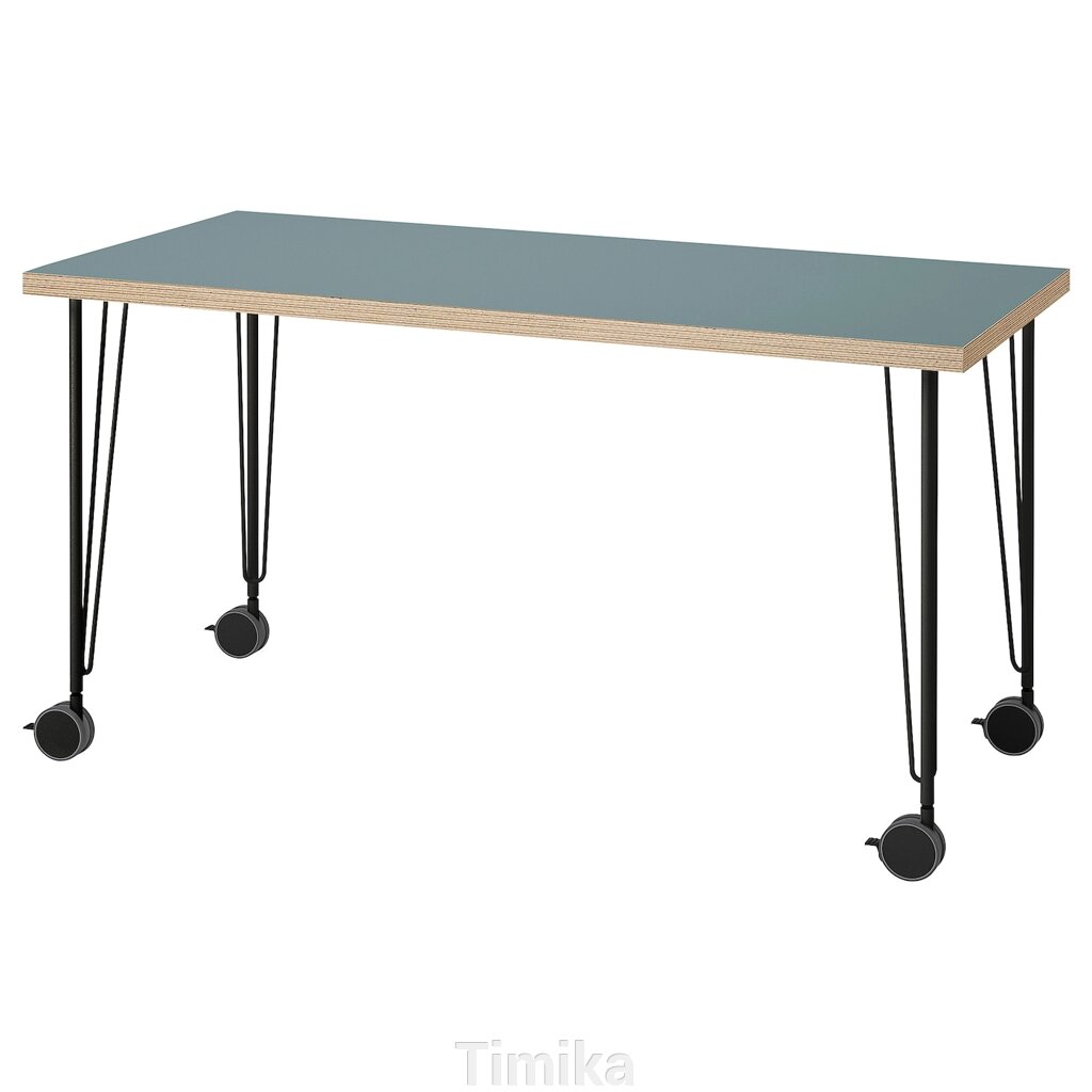 LAGKAPTEN / KRILLE Письмовий стіл, сіро-бірюзовий/чорний, 140x60 см від компанії Timika - фото 1