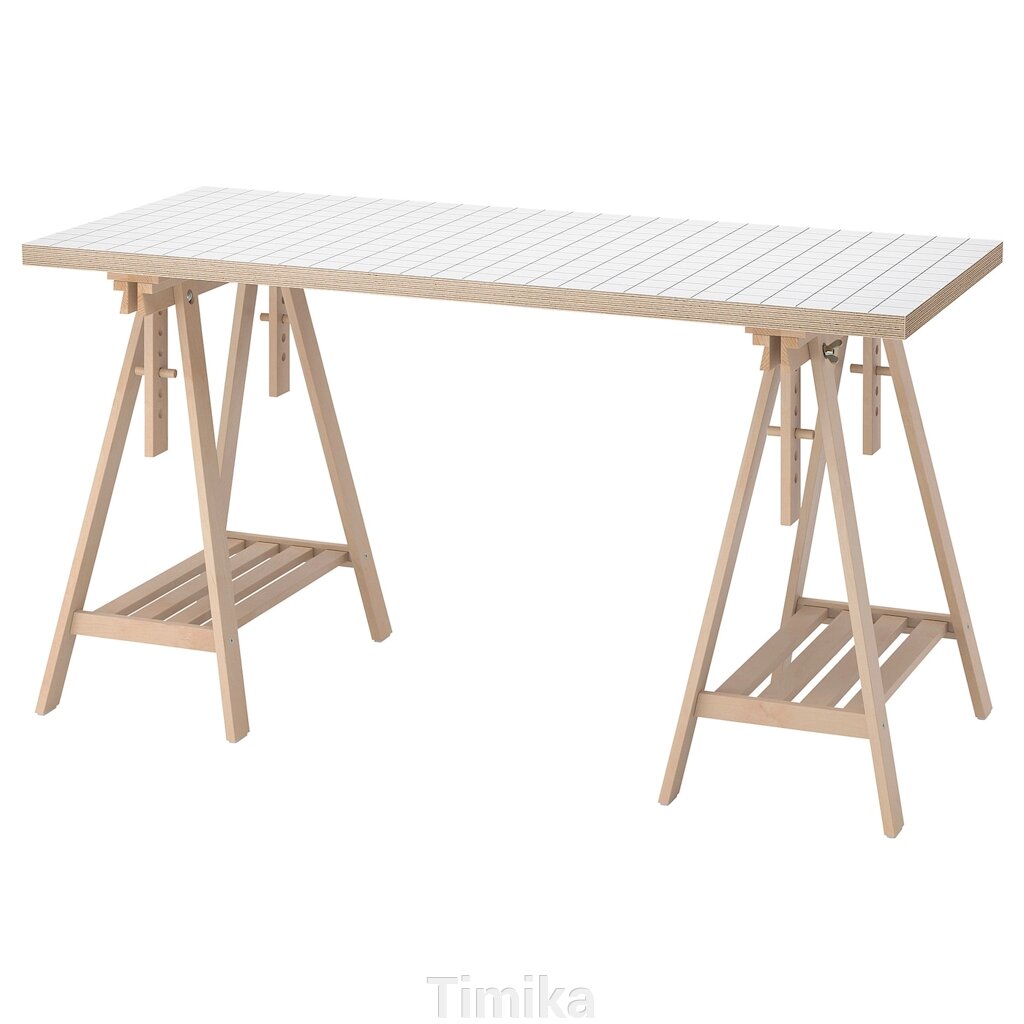 LAGKAPTEN / MITTBACK Письмовий стіл, білий антрацит/береза, 140x60 см від компанії Timika - фото 1