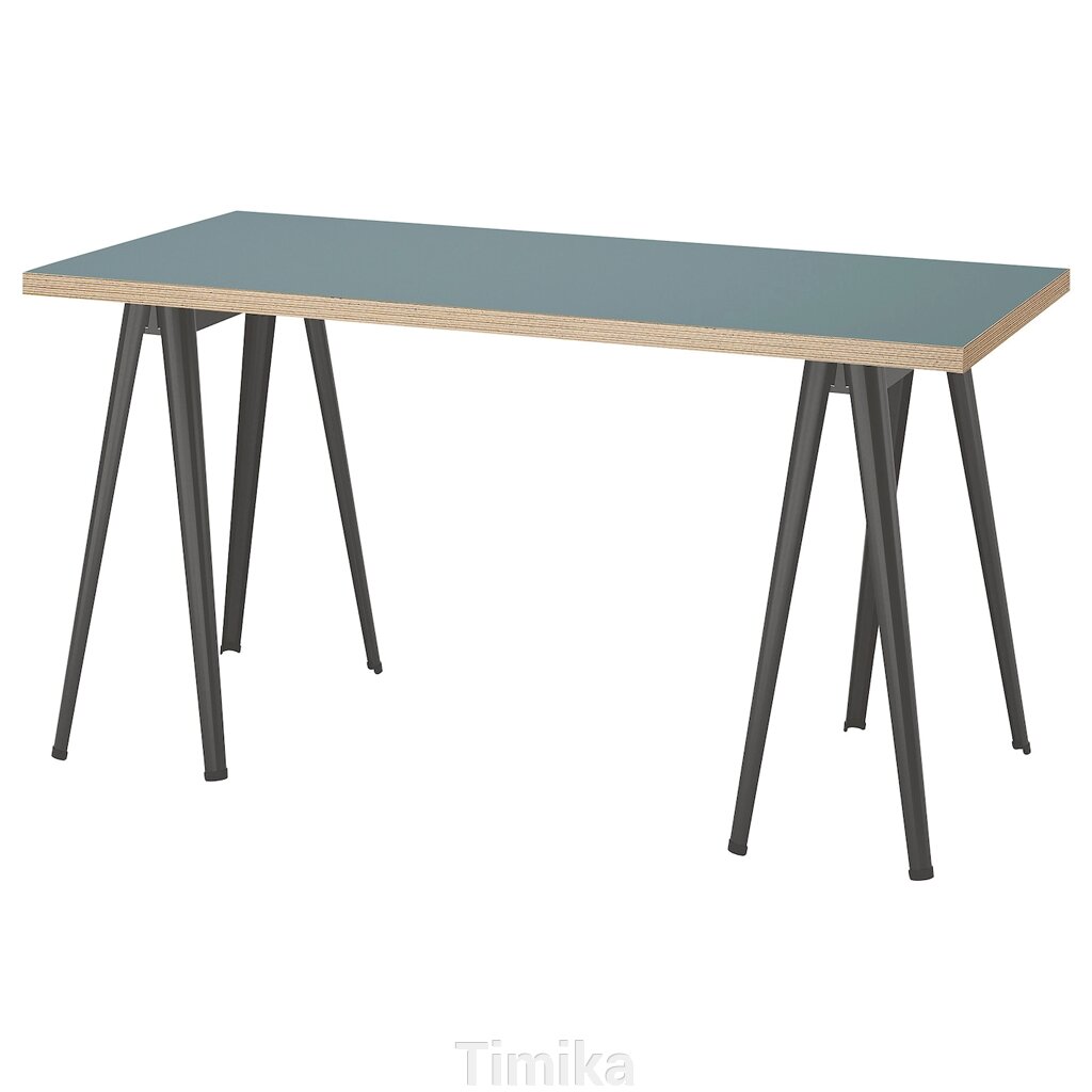 LAGKAPTEN / NÄRSPEL Письмовий стіл, сіро-бірюзовий/темно-сірий, 140x60 см від компанії Timika - фото 1