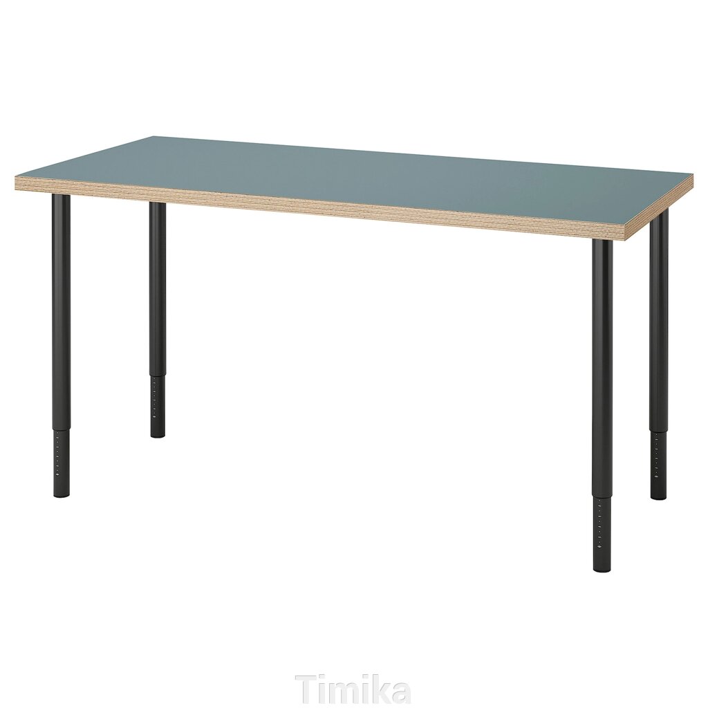 LAGKAPTEN / OLOV Письмовий стіл, сіро-бірюзовий/чорний, 140x60 см від компанії Timika - фото 1