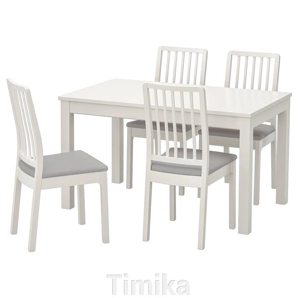 LANEBERG / EKEDALEN Стіл і 4 стільці, білий/білий світло-сірий, 130/190x80 см від компанії Timika - фото 1