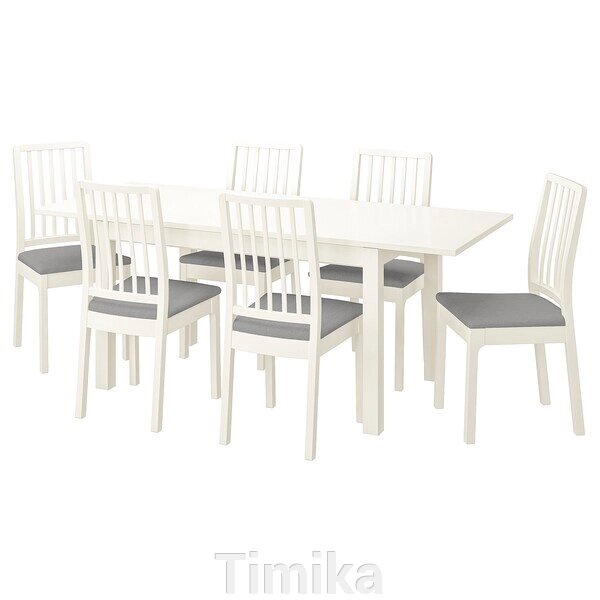 LANEBERG / EKEDALEN Стіл і 6 стільців, білий білий/Orrsta світло-сірий, 130/190x80 см від компанії Timika - фото 1