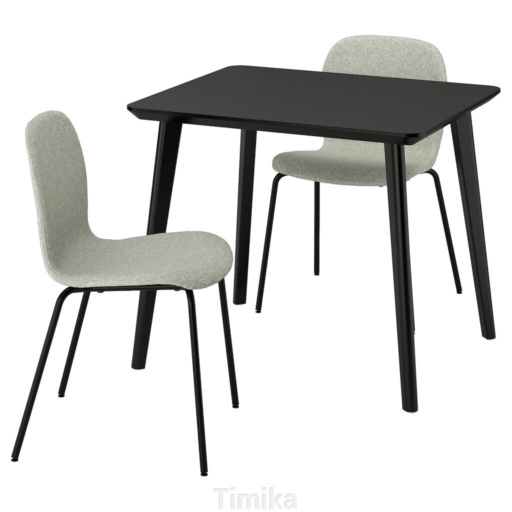 LISABO / KARLPETTER Стіл і 2 стільці, чорний/Gunnared світло-зелений чорний, 88x78 см від компанії Timika - фото 1