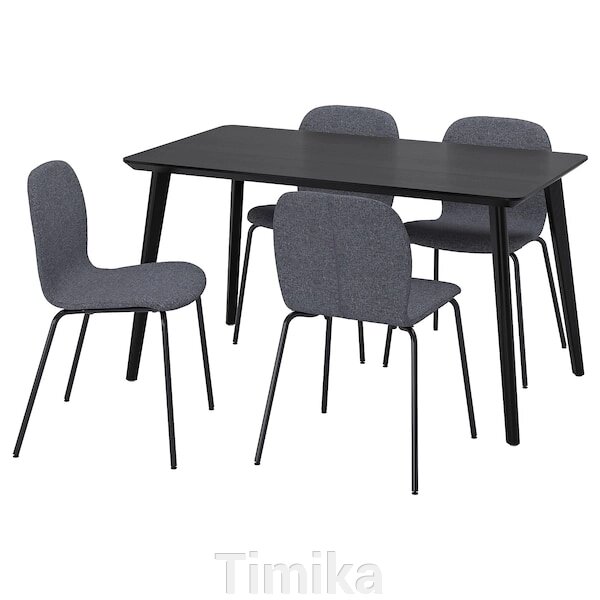 LISABO / KARLPETTER Стіл і 4 стільці, чорний/Gunnared середньо-сірий чорний, 140x78 см від компанії Timika - фото 1