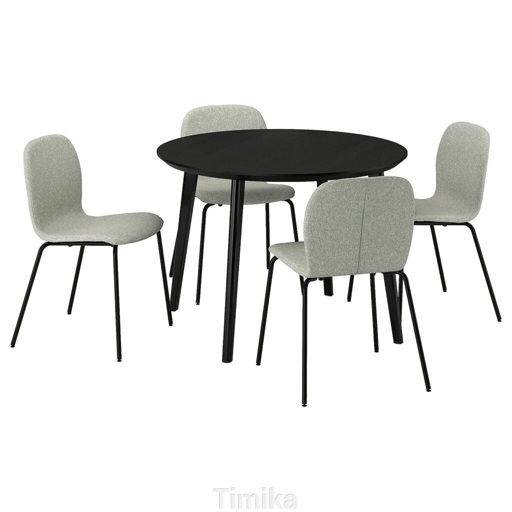 LISABO / KARLPETTER Стіл і 4 стільці, чорний/Gunnared світло-зелений чорний, 105 см від компанії Timika - фото 1
