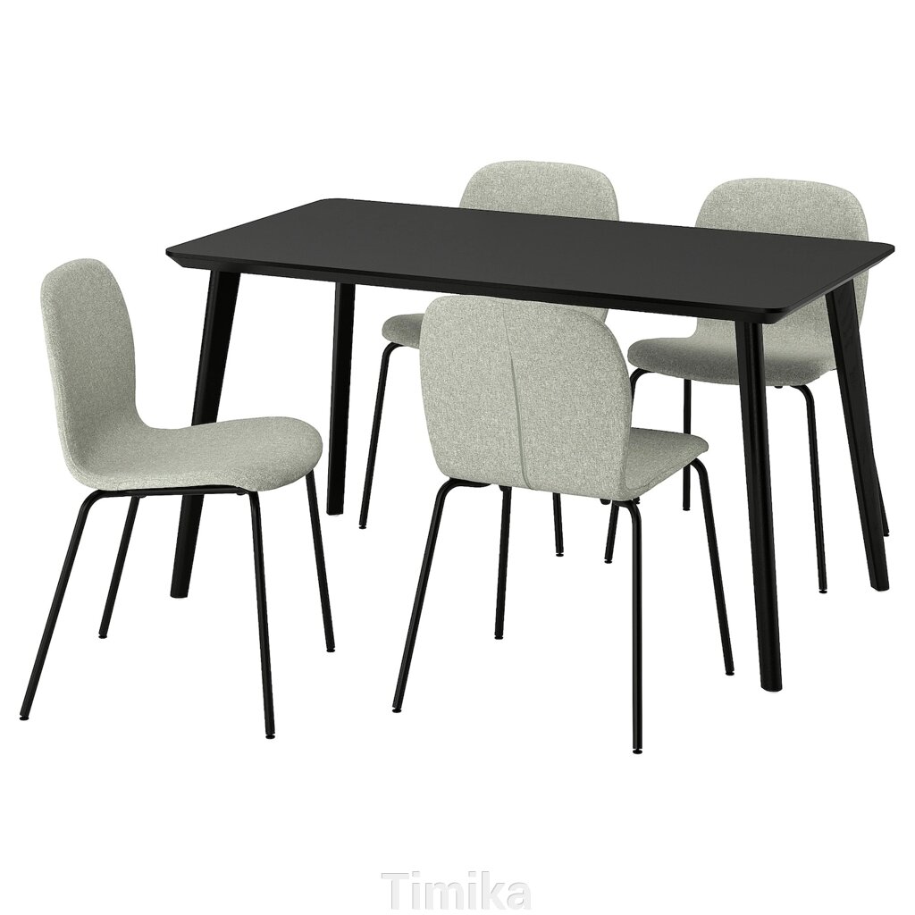 LISABO / KARLPETTER Стіл і 4 стільці, чорний/Gunnared світло-зелений чорний, 140x78 см від компанії Timika - фото 1