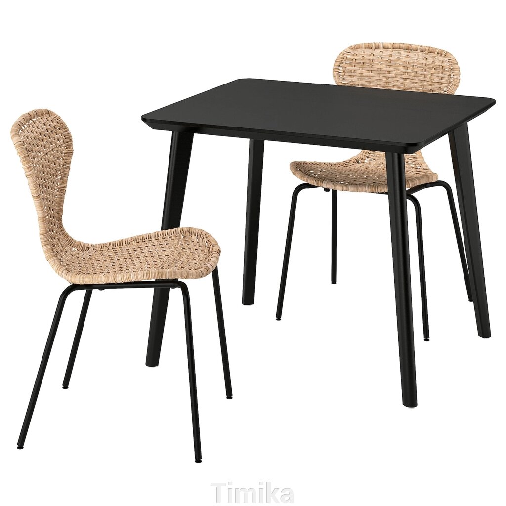 LISABO / ÄLVSTA Стіл і 2 стільці, чорний/чорний ротанг, 88x78 см від компанії Timika - фото 1