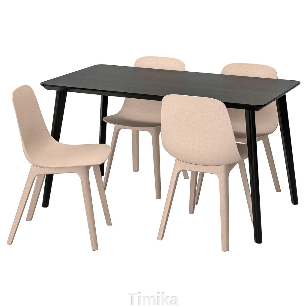 LISABO / ODGER Стіл і 4 стільці, чорний/бежевий, 140x78 см від компанії Timika - фото 1