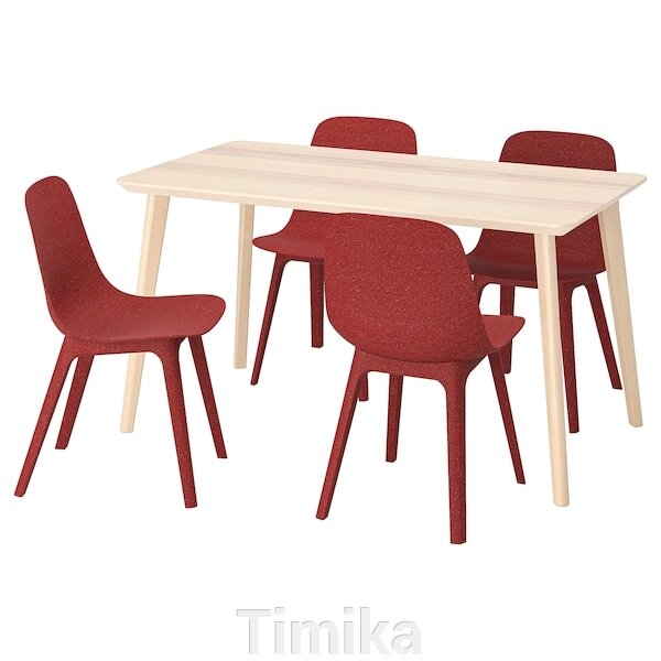 LISABO / ODGER Стіл і 4 стільці, ясеневий шпон/червоний, 140 см від компанії Timika - фото 1