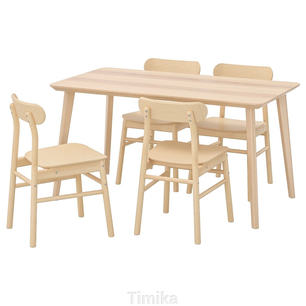 LISABO / RÖNNINGE Стіл і 4 стільці, шпон ясеня/береза, 140x78 см від компанії Timika - фото 1