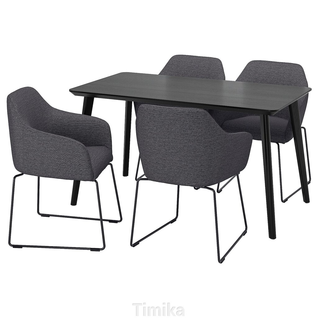 LISABO / TOSSBERG Стіл і 4 стільці, чорний/чорний метал/сірий, 140x78 см від компанії Timika - фото 1