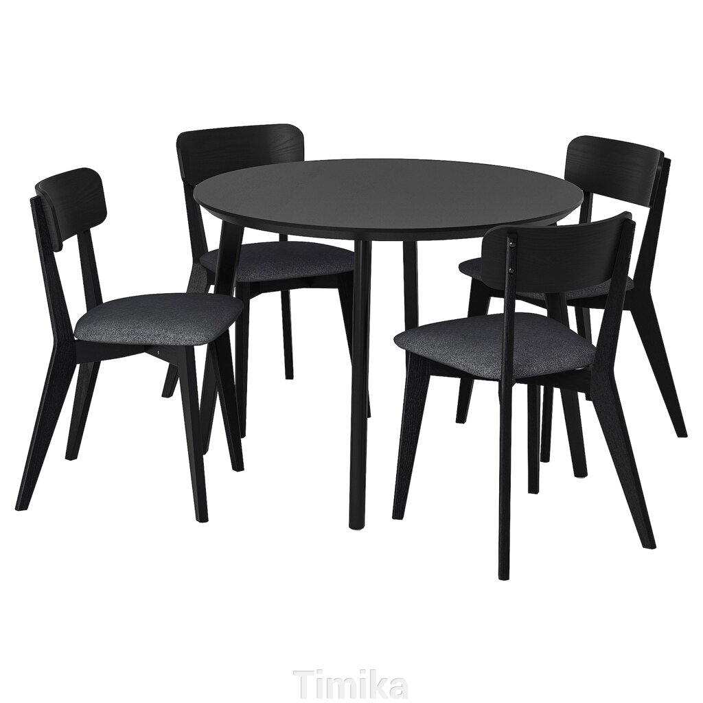 ЛІЗАБО / LISABO Стіл і 4 стільці, чорний/Tallmyra чорний/сірий, 105 см від компанії Timika - фото 1