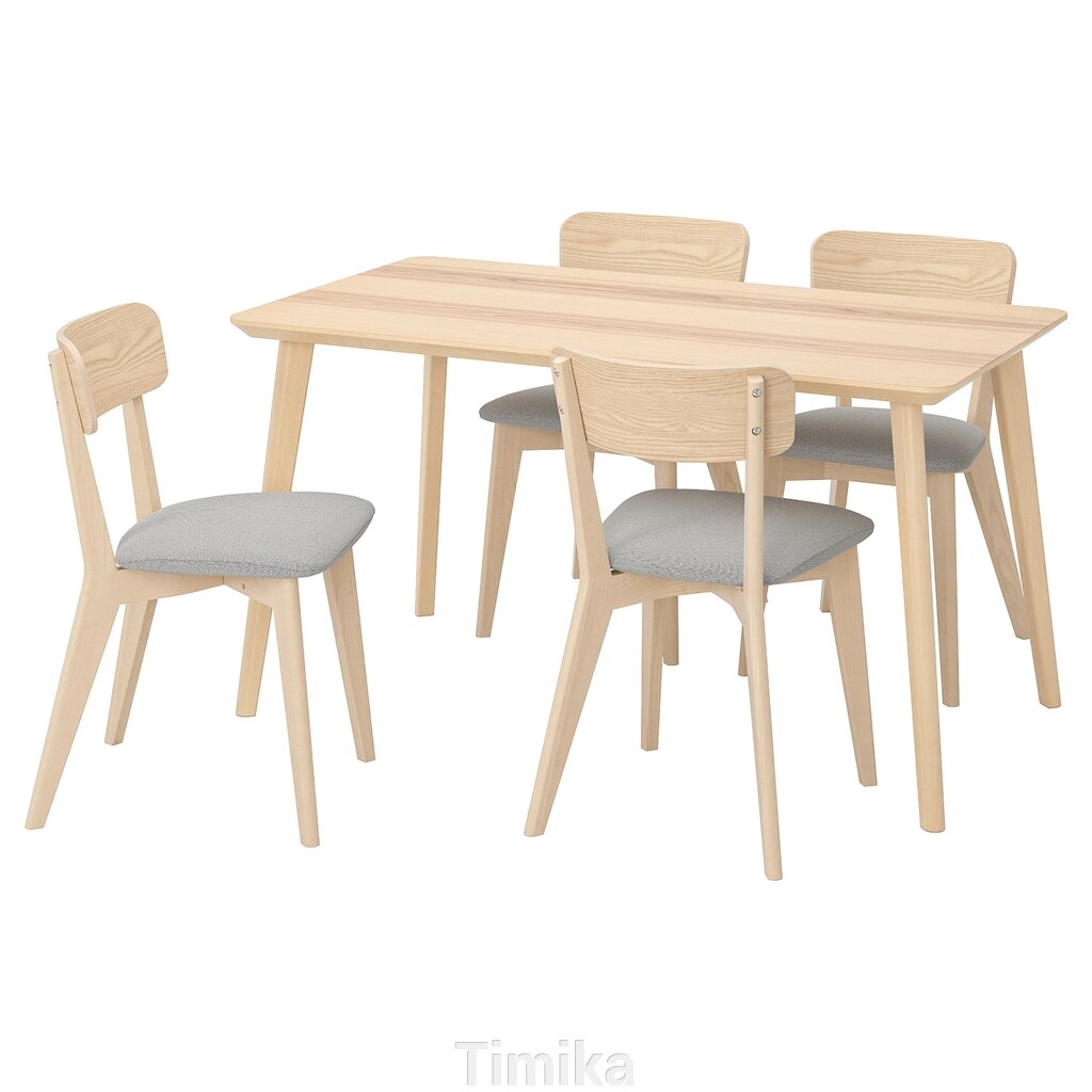 ЛІЗАБО / LISABO Стіл і 4 стільці, ясен/Tallmyra білий/чорний, 140x78 см від компанії Timika - фото 1