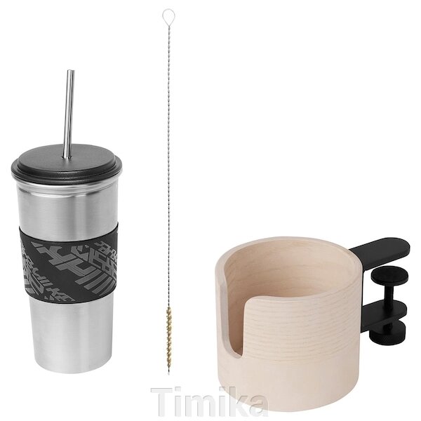 LÅNESPELARE Чашка та підставка для чашки, чорний/ясеневий шпон від компанії Timika - фото 1