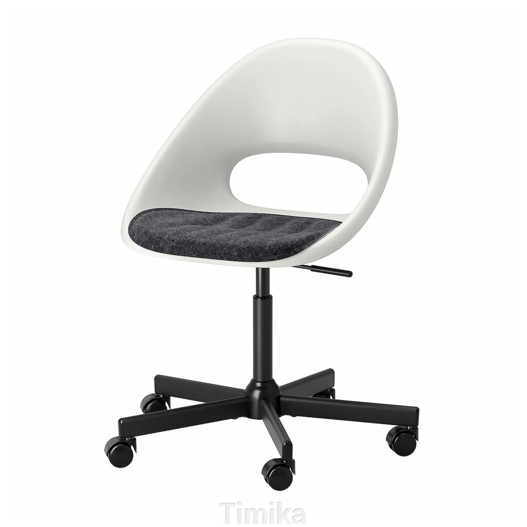 LOBERGET / MALSKÄR Обертове крісло + подушка, білий чорний/темно-сірий від компанії Timika - фото 1