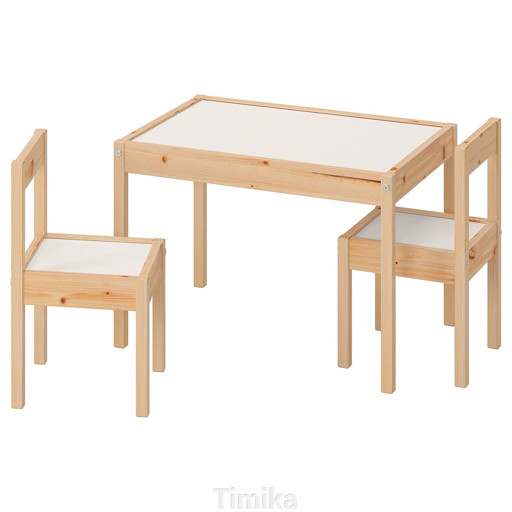 LÄTT Дитячий стіл і 2 стільці, білий/сосна від компанії Timika - фото 1
