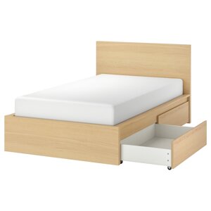 MALM Каркас ліжка з 2 ящиками для зберігання, білий дубовий шпон/Luröy, 120x200 см