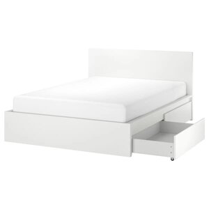 MALM Каркас ліжка з 4 ящиками, білий, 140х200 см