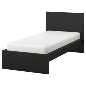 MALM Каркас ліжка, високий, чорно-коричневий/Lindbåden, 90x200 см