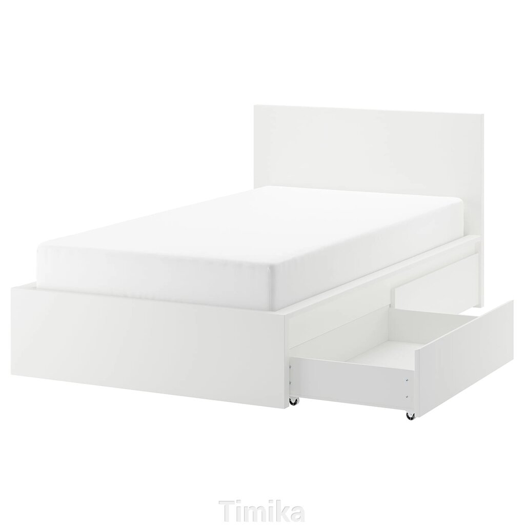 MALM Каркас ліжка з 2 ящиками, білий, 120x200 см від компанії Timika - фото 1