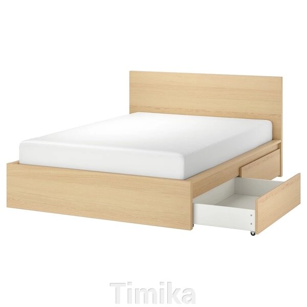 MALM Каркас ліжка з 2 ящиками для зберігання, білий дубовий шпон/Lönset, 160x200 см від компанії Timika - фото 1