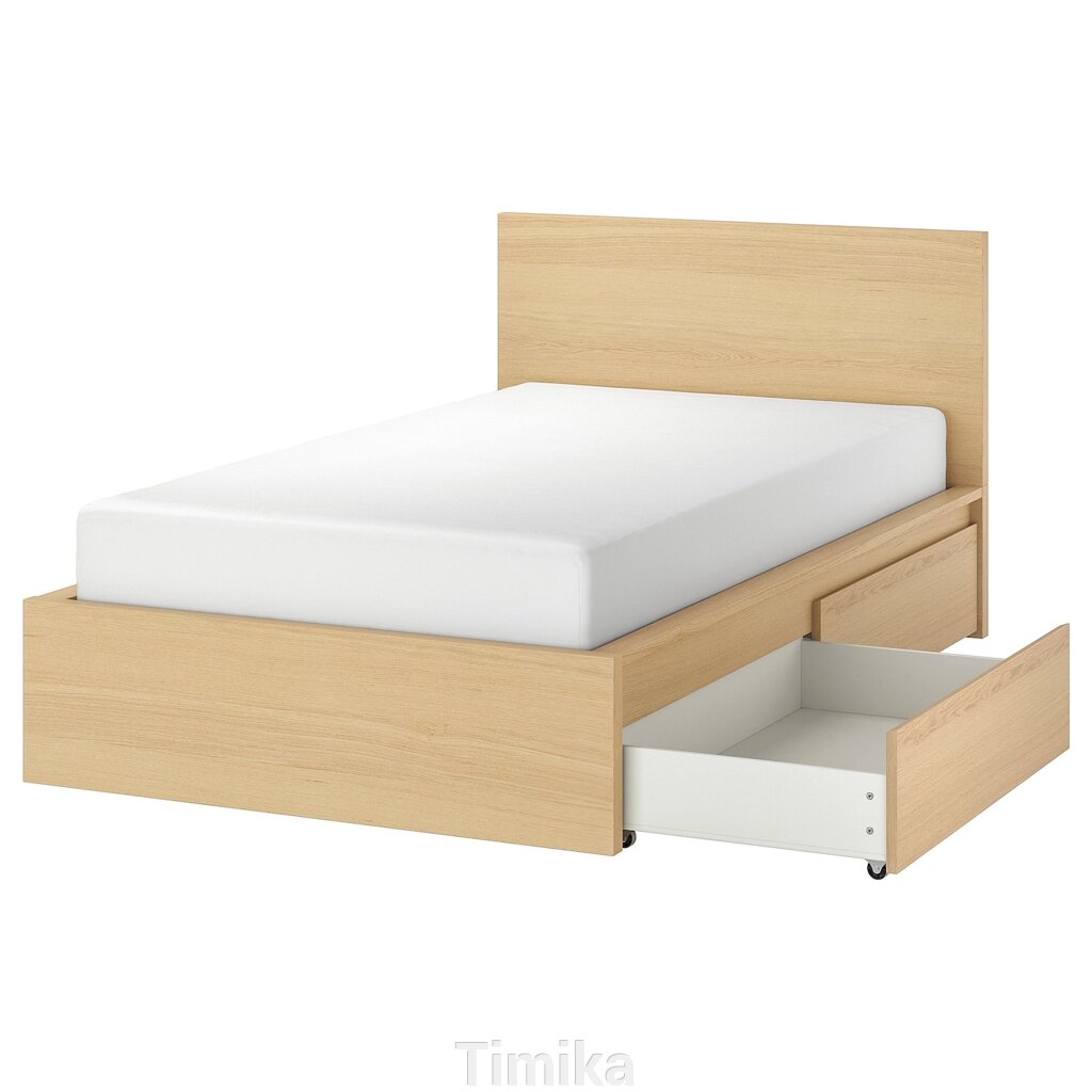 MALM Каркас ліжка з 2 ящиками для зберігання, білий дубовий шпон/Luröy, 120x200 см від компанії Timika - фото 1