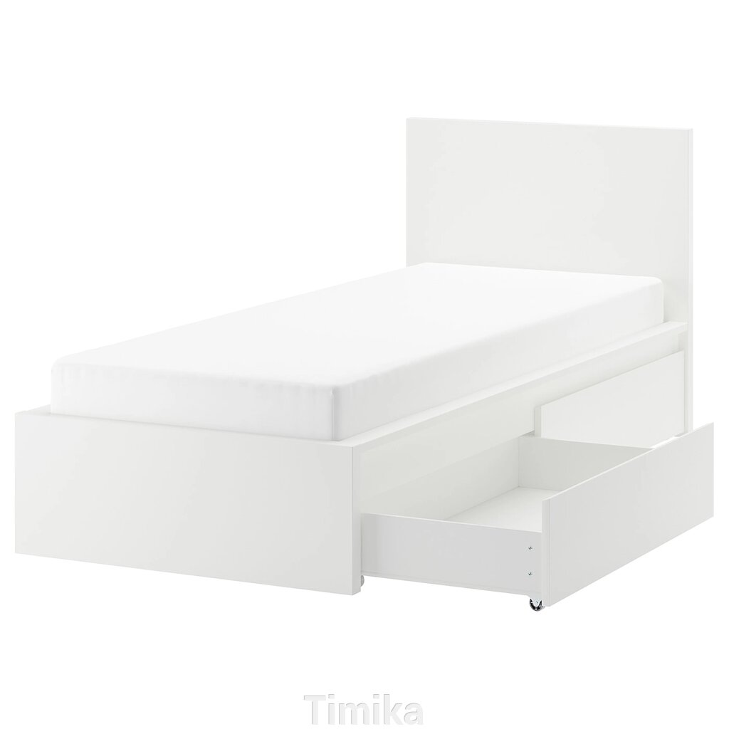 MALM Каркас ліжка з 2 ящиками для зберігання, білий/Leirsund, 90x200 см від компанії Timika - фото 1