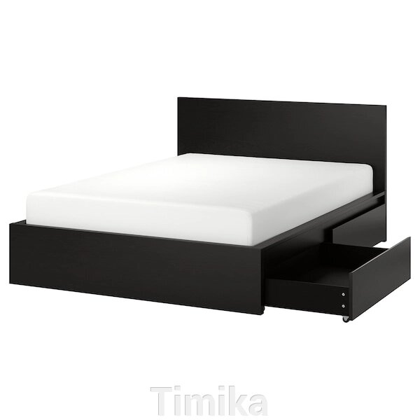 MALM Каркас ліжка з 2 ящиками для зберігання, чорно-коричневий/Leirsund, 140x200 см від компанії Timika - фото 1