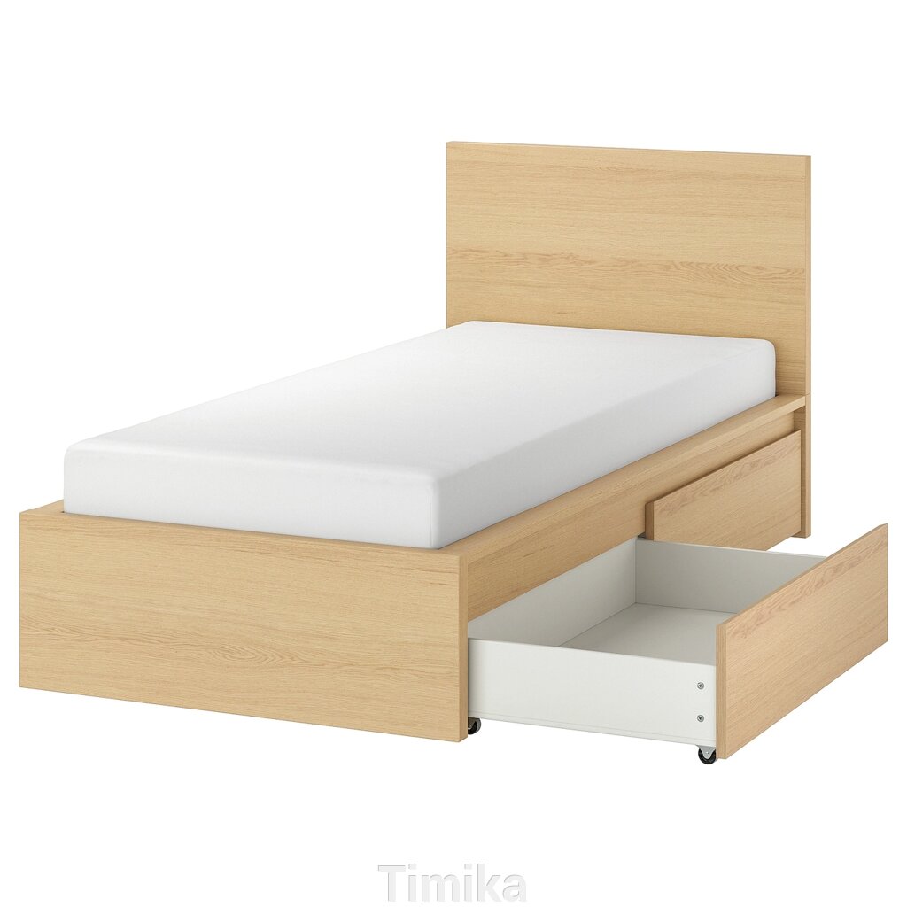 МАЛЬМ Каркас ліжка з 2 ящиками для зберігання, шпон білого дуба/Leirsund, 90x200 см від компанії Timika - фото 1
