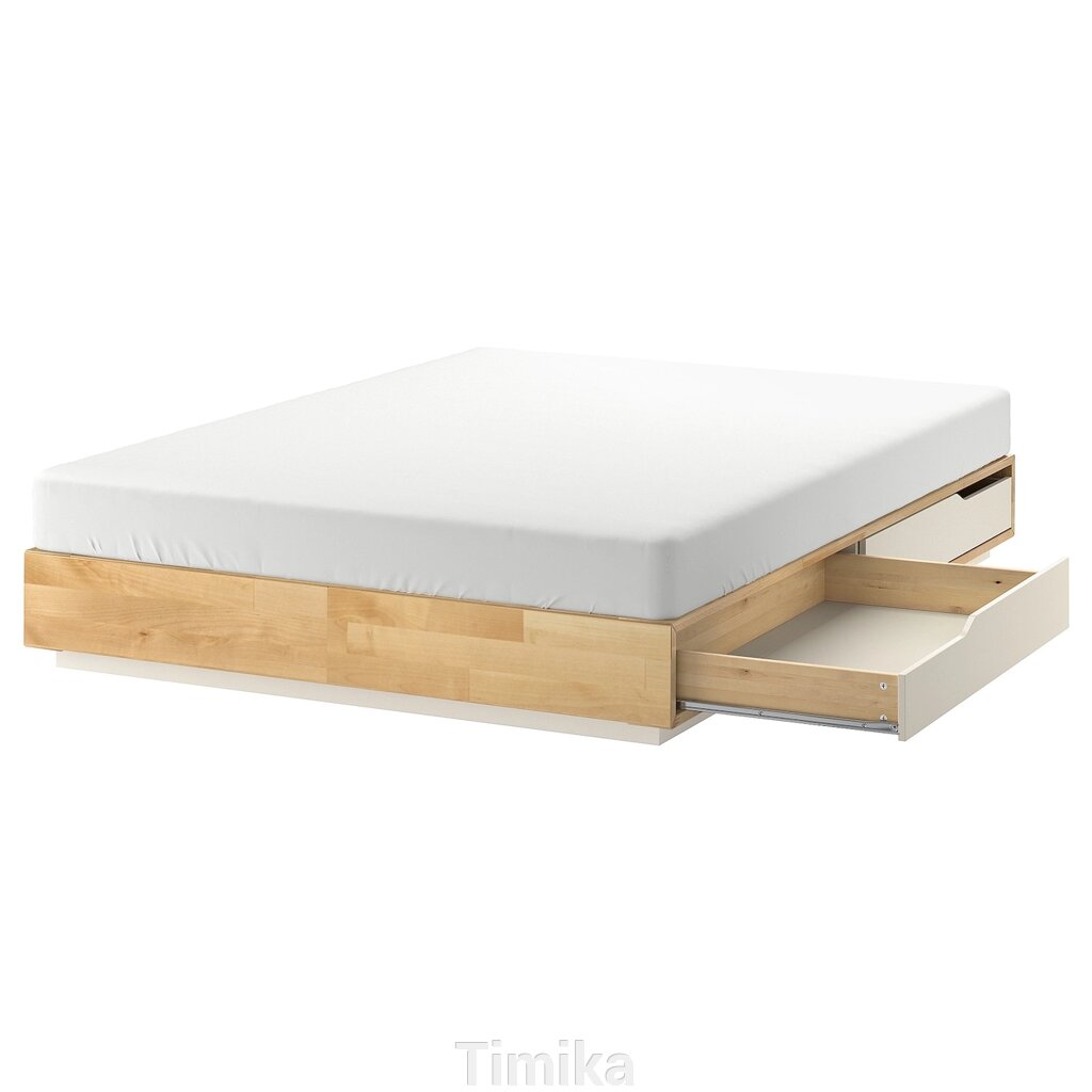 МАНДАЛ Каркас ліжка з ящиками, береза/білий, 140х200 см від компанії Timika - фото 1