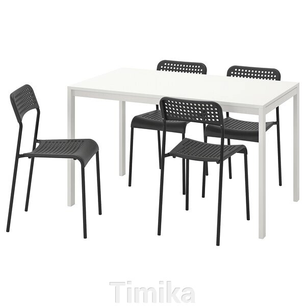 MELLTORP / ADDE Стіл і 4 стільці, білий/чорний, 125 см від компанії Timika - фото 1