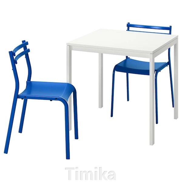 MELLTORP / GENESÖN Стіл і 2 стільці, білий білий/синій метал, 75 см від компанії Timika - фото 1