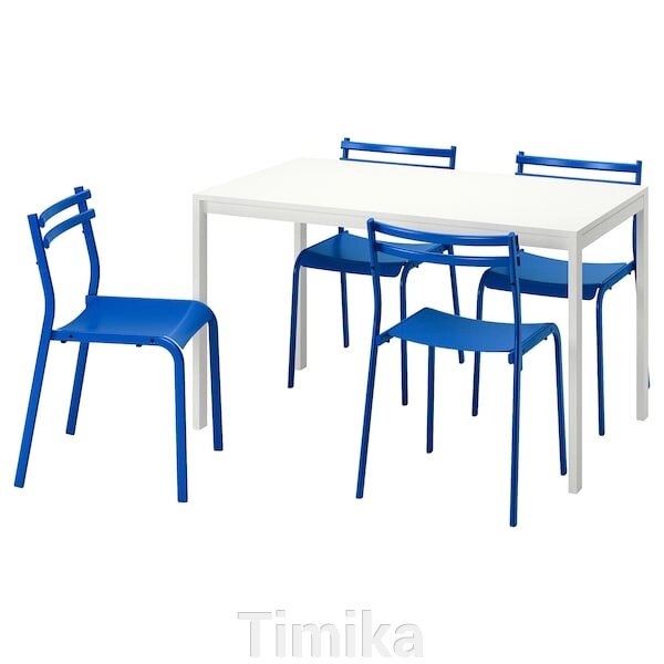 MELLTORP / GENESÖN Стіл і 4 стільці, білий білий/синій метал, 125 см від компанії Timika - фото 1