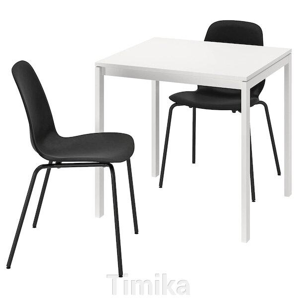 MELLTORP / LIDÅS Стіл і 2 стільці, білий білий/чорний чорний, 75x75 см від компанії Timika - фото 1