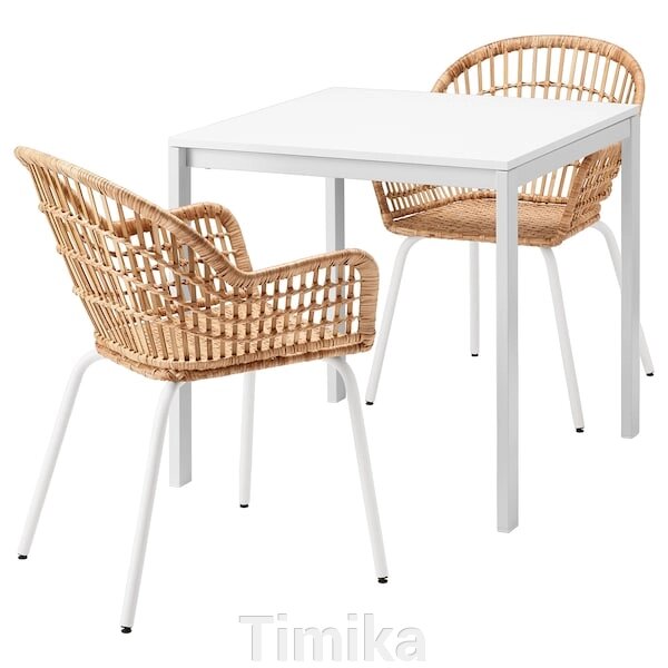 MELLTORP / NILSOVE Стіл і 2 стільці, білий ротанг/білий, 75x75 см від компанії Timika - фото 1