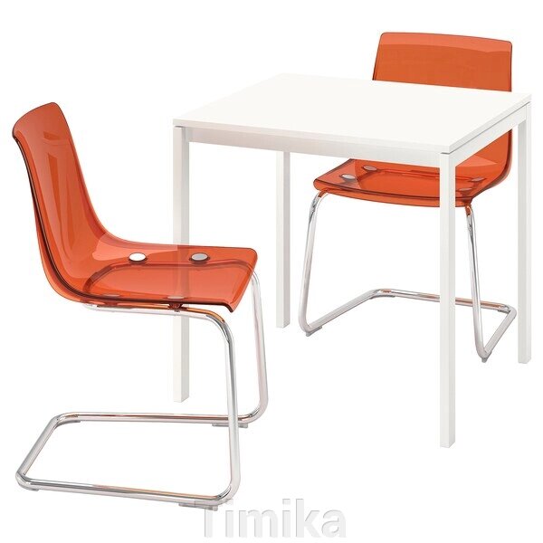 MELLTORP / TOBIAS Стіл і 2 стільці, біло-білий/хромовано-коричневий/червоний, 75x75 см від компанії Timika - фото 1