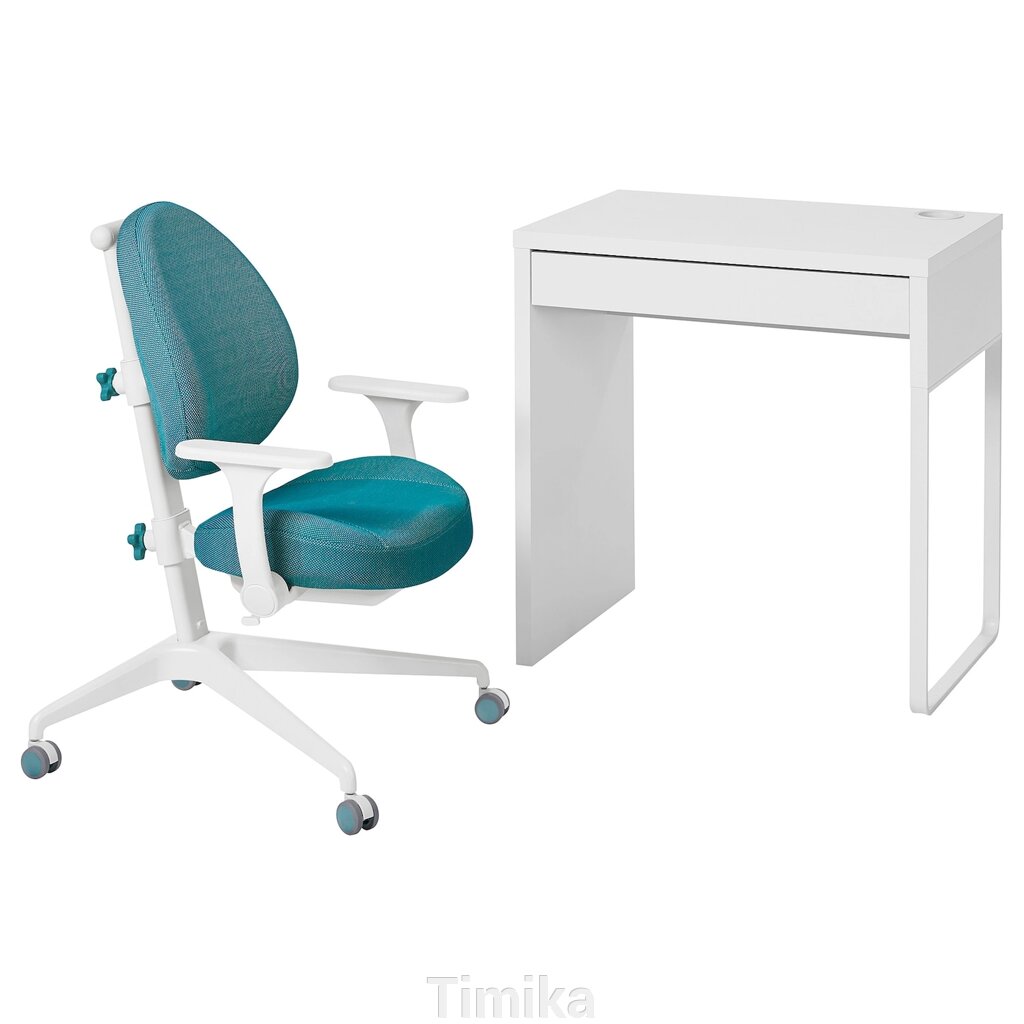 MICKE / GUNRIK Стіл і стілець, білий/бірюзовий від компанії Timika - фото 1
