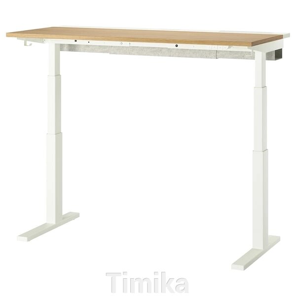 МІТЦОН Письмовий стіл з регульованою висотою, електричний, дуб/білий шпон, 140х60 см від компанії Timika - фото 1