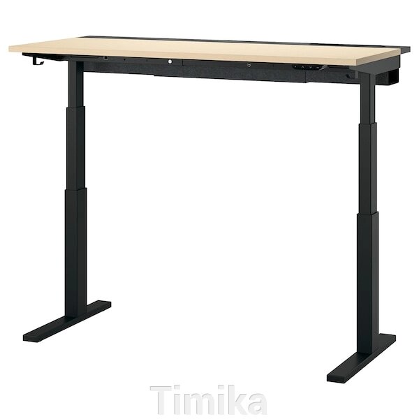 MITTZON Письмовий стіл з регульованою висотою, електричний, береза/чорний шпон, 140x60 см від компанії Timika - фото 1