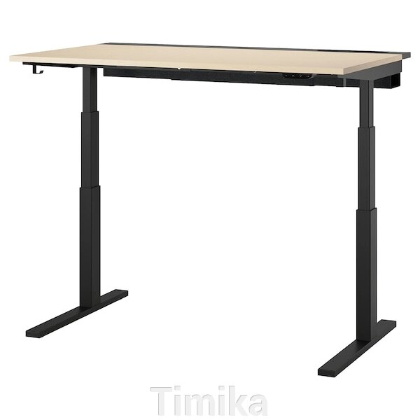 MITTZON Письмовий стіл з регульованою висотою, електричний, береза/чорний шпон, 140x80 см від компанії Timika - фото 1